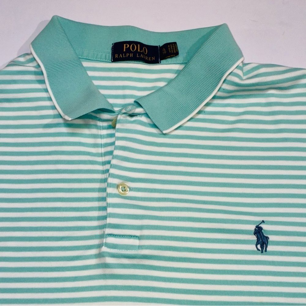 Polo Ralph Lauren Men’s Classic Polo Golf Shirt  Aqua/White Stripe XL